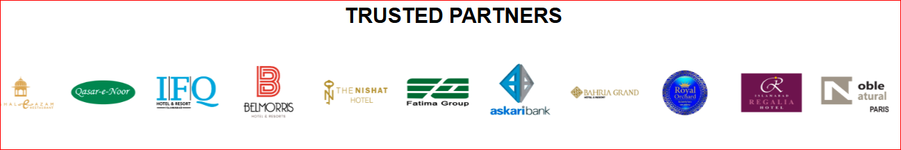 Trusted Partners — The Nishat Hotel, Qasar-e-Noor, Fatima Group, Askari Bank, Bahria Grand, Royal Orchard, IFQ, Belmorris